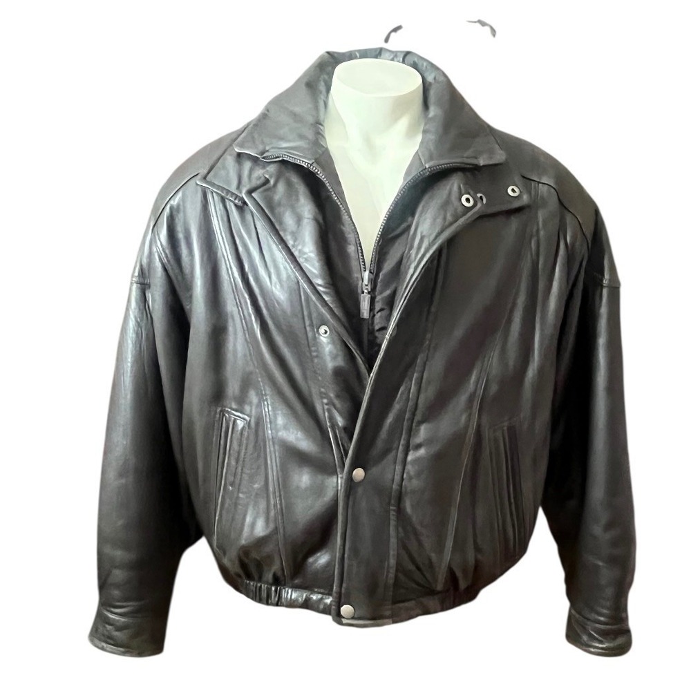 Vintage Brown Leather Bomber Jacket with Removableβ Inner Liner Zip Up Mens